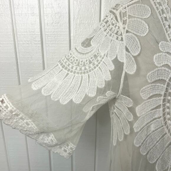 Adiva Women 3/4 Sleeve Cotton Duster Kimono Cover Up Boho Swim White Size Medium - Picture 2 of 7